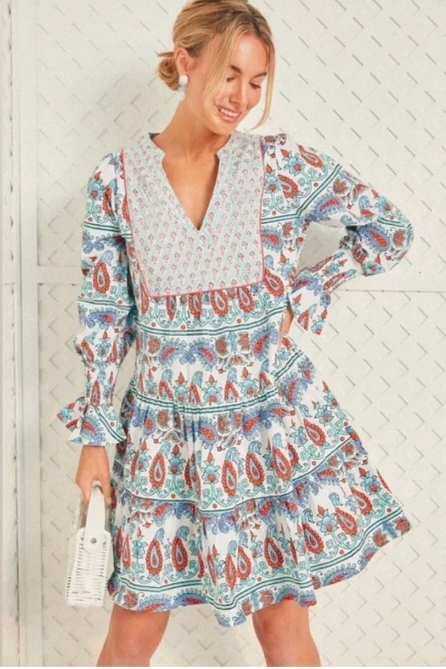 Tuckernuck Paisley Mini Dress Preppy Coastal Resort Euro Summer Vacation Boho XS
